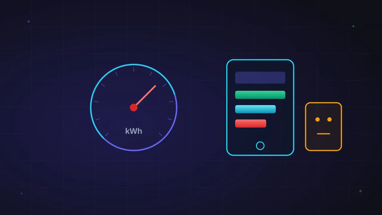 Licznik energii, panel aplikacji z wykresami zużycia i inteligentne gniazdko